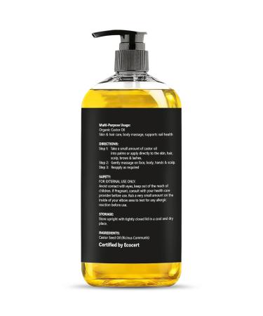 USDA Organic Castor Oil 8oz | 100% Pure Cold Pressed Hexane Free | Hair Eyelashes Eyebrows & Nails Growth | Moisturizing Carrier Oil - Buy Online on GoSupps.com