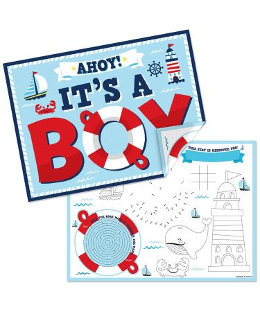 Big Dot of Happiness Ahoy It s a Boy - Paper Nautical Baby Shower Coloring Sheets - Activity Placemats - Set of 16