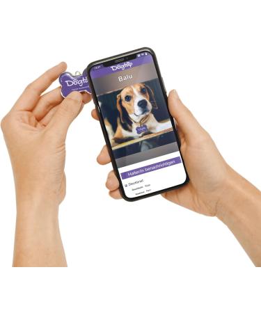 DogTap Solid Digital Dog Tag - NFC Chip & QR Code Waterproof PVC & Metal Robust Purple Bone 41.6x28.5x4.6mm - International Shipping - Buy Online on GoSupps.com