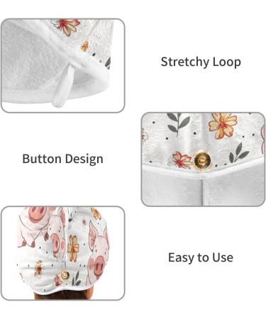 Pink Pigs Flowers Hair Towel 2 Pack | Super Absorbent Quick Dry Hair Turbans for Women & Girls - Buy Online on GoSupps.com