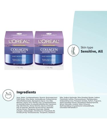 L'Oreal Paris Collagen Face Moisturizer - Anti-Aging Day & Night Cream 2-Pack (1.7 oz) - Smooths Skin & Reduces Wrinkles - Buy Online on GoSupps.com