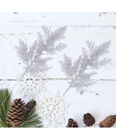 20Pcs Silver Christmas Tree Picks - Glitter Pine Branches for Holiday Crafts & Decor - Buy Online on GoSupps.com