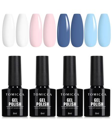 TOMICCA Gel Nail Polish Set Pink Baby Blue French White Pastel Gel Polish Set Soak off UV LED Cured Art Manicure Set Easy DIY Nail Art Salon 4x8ML A116025