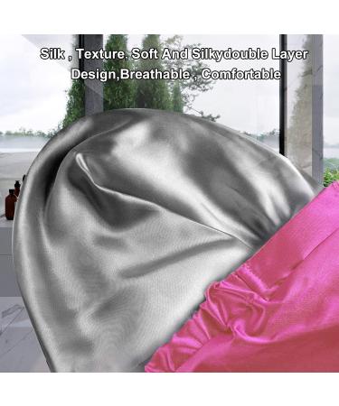 2 Pack Satin Lined Shower Caps for Women and Kids - Waterproof & Adjustable Hair Cap for Long Hair - Reusable Bath Hat - Black and Rose Red - Buy Online on GoSupps.com