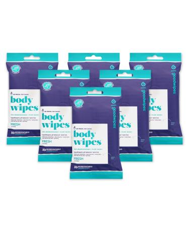 Goodwipes Really Big Body Wipes Fresh Scent Travel Packaging with Tea Tree Oil Peppermint and Ginseng Wipe Away Sweat and Odor for Face and Body 60 Count (6 Packs of 10)
