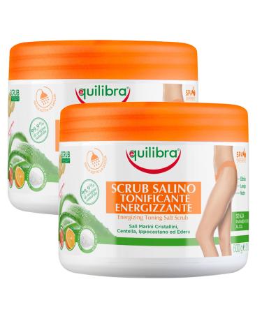 Equilibra 2 x Natural Invigorating Saline Scrubs Exfoliating Action Nutritious Smoothing Body Scrub with Crystalline Sea Salts Centella Ivy Chestnut - 2 x 600g Jars Each