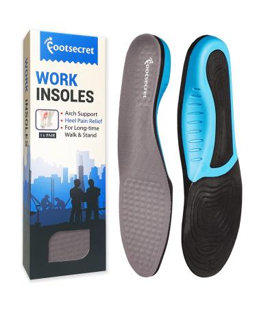 Footsecret Work Boot Insoles Heel Pain Relief and All-Day Shock Absorption Shoe Inserts Neutral Arch for Men Women (L: Men 9.5-11.5/Women 10.5-12.5  Gray) L: Men 9.5-11.5/Women 10.5-12.5 Gray