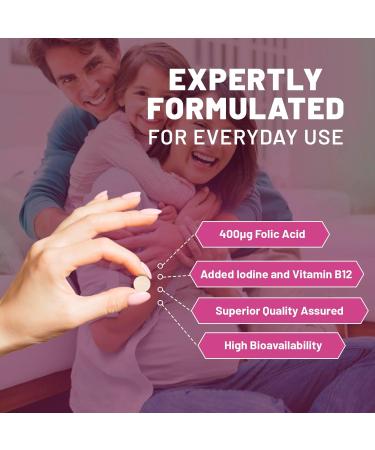 Folic Acid+ 400mcg Vegan Tablets with Vitamin B12 & Iodine | Pregnancy Care Supplement for Immune Support & Maternal Health | Made in UK by Prowise - Buy Online on GoSupps.com