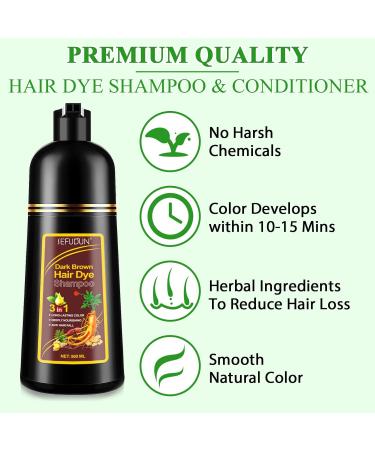 Dark Brown Hair Dye Shampoo Instant Hair Coloring Shampoo Hair Dye in Minutes Natural & Long Lasting Shampoo for Men & Women 500ml - Buy Online on GoSupps.com