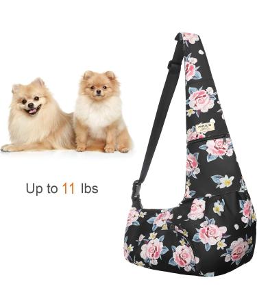 MOSISO Dog Cat Carrier Sling Bag Pet Carrier Curved Zipper Rose Eden Bag Hands Free Adjustable Strap Travel Shoulder Bag with Safety Belt Padded Bottom Support for Small Pets Outdoor Travelling Black - Buy Online on GoSupps.com