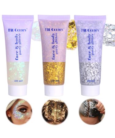 Miioto Glitter Gel for Face Hair Body Sequins for Cosmetics Lips Nails Festival Party 3 Colors (B)