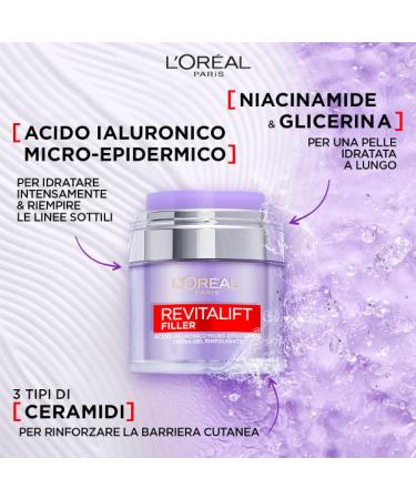 L'Or al Paris Revitalift Filler Rejuvenating Nourishing and Moisturizing Face Cream-Gel with Hyaluronic Acid for All Skin Types - 2 x 50 ml Jars - Buy Online on GoSupps.com