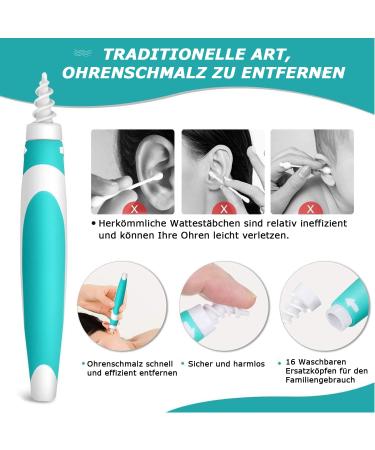 Btkviseqat Ear Wax Remover | Q Grips 360 Silicone Ear Cleaner Kit for Kids & Adults | 16 Safe Replacement Heads in Green - Buy Online on GoSupps.com