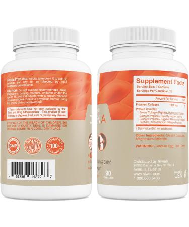 NIWALI Multi Collagen Complex Supplement for Women & Men | Hydrolyzed Collagen Pills - Types I II III V & X| for Healthy Hair Nails Skin Bone & Joints | 90 Capsules - Buy Online on GoSupps.com