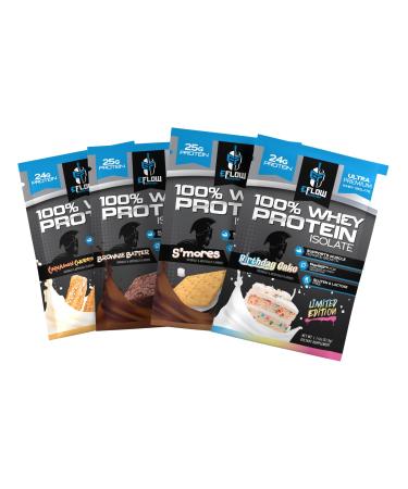 eFlow Nutrition Whey Protein Sample Variety - Isolate Protein Powder Samples Low Calorie Fast-digesting Premium Quality Travel Packs Low Carb (4 Pack)