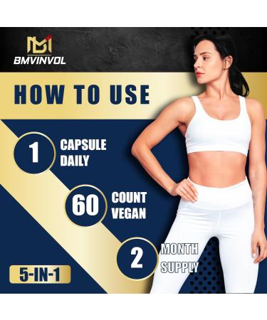 BMVINVOL 5-in-1 Berberine Supplement with Ceylon Cinnamon Gymnema Sylvestre Bitter Melon & Black Pepper - Supports Immune Function Cardiovascular Heart (60 Count) - Buy Online on GoSupps.com