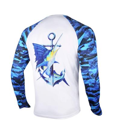 Palmyth Fishing Shirt for Men Long Sleeve Sun Protection UV UPF 50+ T-Shirts with Pocket Sailfish/Anchor X-Large