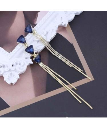 Vintage Sapphire Dangle Earrings - Long Blue Crystal & Gold Chain Tassel Jewelry for Women - Buy Online on GoSupps.com