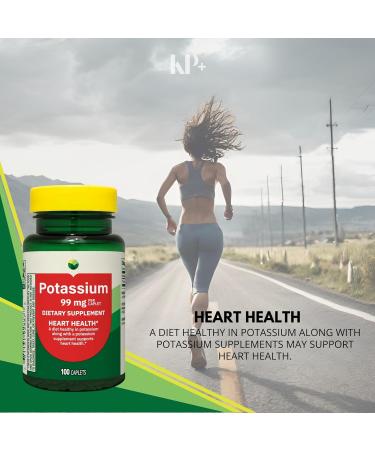 KP+ Spring Valley Potassium | Potassium 99 mg | 100 Caplets | Supports Heart Muscle & Nerve Health | Essential Electrolyte Supplement | Pack of 1 - Buy Online on GoSupps.com