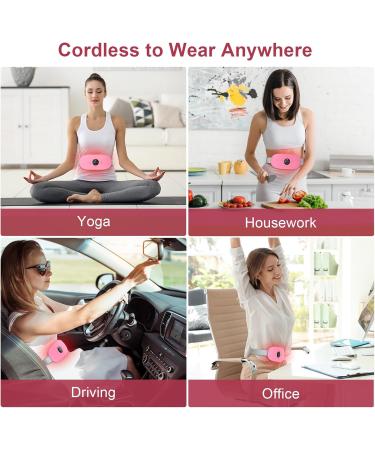 Portable Cordless Electric Waist Belt Device, Fast Heating Pad for Cramps - 3 Heating Levels & 3 Vibration Massage Modes - Menstrual Belly Heating Pad for Women & Girls - Pink - Buy Online on GoSupps.com
