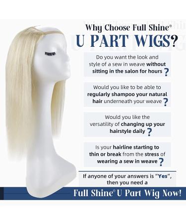 Full Shine 22 Human Hair Clip In Half Wig #60 White Blonde - 150g Real Hair Extension U Part Glueless Half Part Wig - Buy Online on GoSupps.com