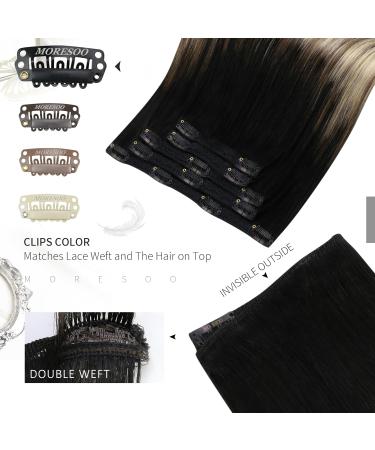 Affordable Moresoo Clip-In Real Hair Extensions - Black to Brown & Medium Blonde - 30cm 7PCs 80g - Buy Online on GoSupps.com