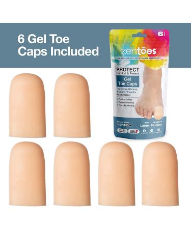 ZenToes Gel Toe Caps 6 Pack - Toe Protectors for Missing/Ingrown Toenails, Corns, Blisters, Hammer Toes - Large, Beige - Buy Online on GoSupps.com