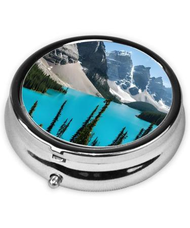 Rocky Mountains Round Pill Box - 3 Compartment Mini Decorative Travel Organizer for Vitamins & Medicine - Portable Purse Pill Case - Buy Online on GoSupps.com
