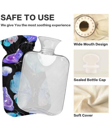 Hot Water Bottle with Cover 2L - BPA Free Butterflies Design for Pain Relief | Ideal for Bed Hands & Feet - Buy Online on GoSupps.com