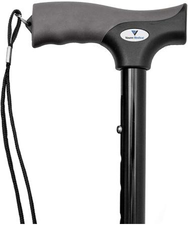Vaunn Medical Easy Grip Adjustable Folding Cane Walking Stick - Compact & Safe Assistive Mobility Aid for Men, Women, Elderly, Disabled, and Pregnant - Black/Gray - Buy Online on GoSupps.com