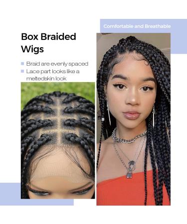 KRALER 36-Inch Full Lace Knotless Braided Wig for Black Women - Pre-Plucked Square Base Lace Front Wig with Baby Hair - Natural Black - Buy Online on GoSupps.com