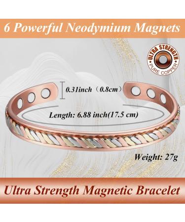Cigmag Lymphatic Drainage Copper Bracelet for Women - Adjustable Magnetic Brazaletes Cuff Bangle in Braided Tricolour - Ultra Strength Magnet - Gift Box Included - Buy Online on GoSupps.com