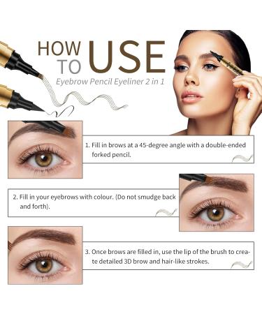 Crayon sourcils liquide 3D Tatouage Crayon Sourcils avec 4 conseils Crayon Imperm able & Longue Dur e Sourcil pour le Maquillage Naturel Micro crayon pour femmes et filles (Marron fonc ) 02#Marron Fonc + Eyeliner (Noir) - Buy Online on GoSupps.com
