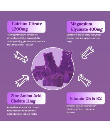 Calcium Magnesium Zinc Gummies with Vitamin D3 & K2-High Absorption Magnesium Glycinate-Muscles Immune & Sleep Support-Sugar Free- Blueberry Flavored (1 Pack) 60 Count (Pack of 1) - Buy Online on GoSupps.com
