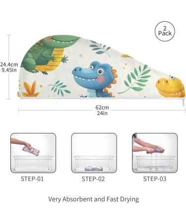 Cute Colored Crocodiles Hair Towel 2 Pack | Super Absorbent Quick Dry Hair Turbans for Women & Girls - Buy Online on GoSupps.com