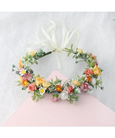 Love Sweety Greenery Flower Headband - BOHO Leaf Hair Wreath for Bridal Wedding, Maternity Floral Crown in White Pink Orange - Buy Online on GoSupps.com