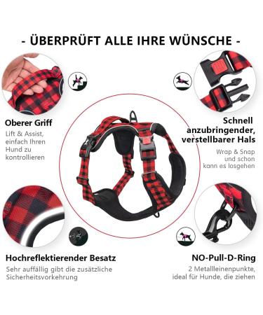 POPOT No Pull Dog Harness - Reflective Pet Vest with Control Handle for Training & Walking | Checkered Red (Medium) - Buy Online on GoSupps.com