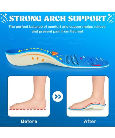 Kids Flat Feet Arch Support Insoles - Blue M (Size 2.5-3.5) for Plantar Fasciitis, Fallen Arches, Heel Pain - Buy Online on GoSupps.com