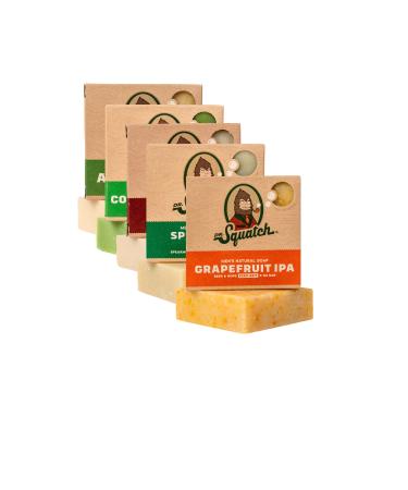 Dr. Squatch All Natural Bar Soap for Men 5 Bar Variety Pack - Cool Fresh Aloe Alpine Sage Spearmint Bay Rum and Grapefruit IPA
