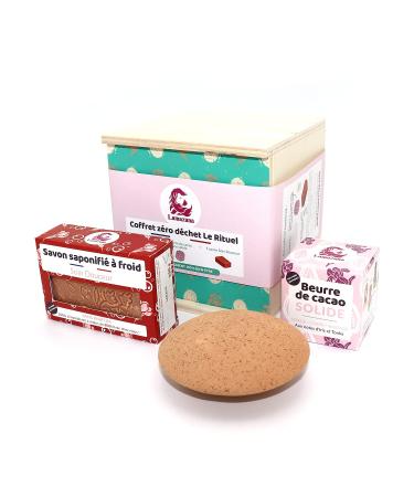 LAMAZUNA - Zero-Waste Box - The Ritual - Poplar wood box: Natural exfoliating pebble + Solid pink cocoa butter + Cold saponified soap Gentle Care