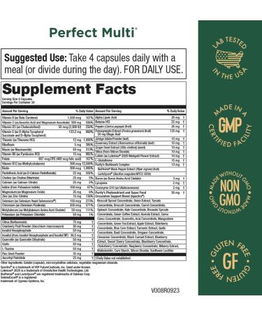 Purity Products Perfect Multi - Multivitamin Packed with Vitamins, Minerals and Phytonutrients - 60 Breakthrough Nutrients - Support for Healthy Immunity, Normal Energy Levels - 120 Capsules (1) - Buy Online on GoSupps.com