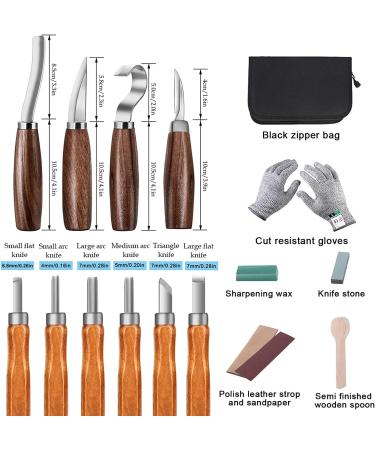 Wood Carving Tools Set with 6pcs SK2 Carbon Steel Knives - Beginner's Kit for Spoon, Bowl, Cup Woodwork | Detail and Hook Carving Knife with Round Handle Design (10pcs) - Buy Online on GoSupps.com