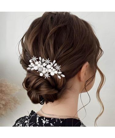 Handcess Bridal Pearls Hair Comb Splitter Rhinestone Star Hair Pieces Crystal Bridal Side Combs Wedding Hair Accessories for Women and Girls - Buy Online on GoSupps.com