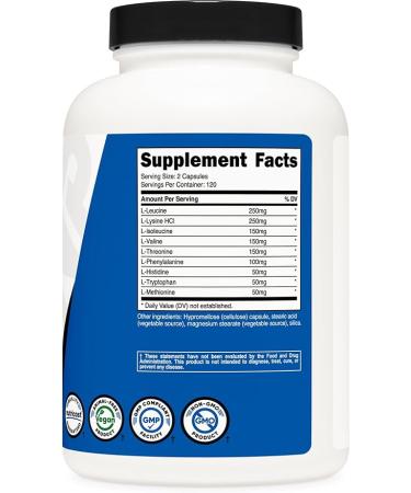 Nutricost EAA Capsules 1200mg 240 Capsules - Essential Amino Acids 120 Servings - Non-GMO Gluten Free & Vegan - Buy Online on GoSupps.com