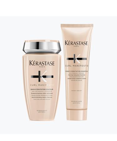 K rastase Curl Manifesto Curly Hair Shampoo and Conditioner 2-Step Hydrating Anti-Frizz Routine For Very Curly and Coily Hair Bain Hydratation Douceur and Fondant Hydratation Essentielle 2x250 ML