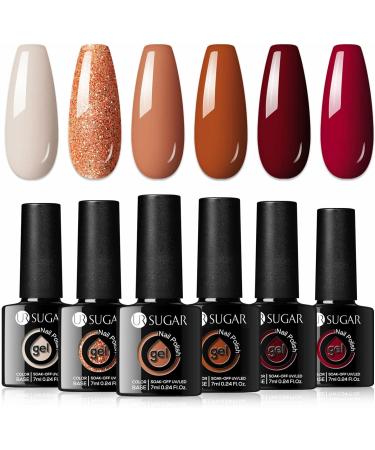 UR SUGAR 6-Piece Autumn Winter Gel Nail Polish Set - Nude, Caramel, Pumpkin, Burgundy, Red, Orange Glitter - Halloween Christmas Gifts - Soak Off Gel Nail Art Manicure Kit - Buy Online on GoSupps.com
