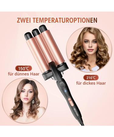 Buy Curling Iron 3 Barrels for Beach Waves - Adjustable Fast Heating Wave Iron for All Hair Types - Rose Gold - Buy Online on GoSupps.com