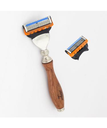 5 Edge Mens Shaving Safety Razor - Wooden Handle | Perfect for All Skin Types | Premium Quality Razors for Men - Buy Online on GoSupps.com