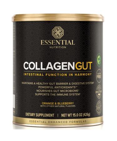 Essential Nutrition - Collagen Gut - Collagen Peptides Powder - Gut health supplement Immunity - Prebiotic Fiber Turmeric Extract FODMAP Friendly Sugar-Free - Orange & Blueberry- 15oz (20 Servings)