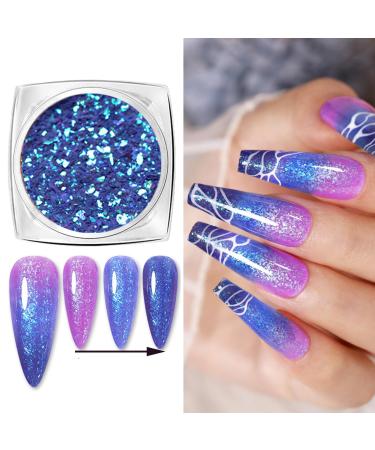 Nail Chrome Powder - Nail Glitter for Gel Nails Flakes Thermal Powder Shimmering Color Changing Mermaid Bright Nail Sequins Sparkly Glitter Flakes Powder Design for Manicure Deco Accessories (0.3g) Color Change: 008